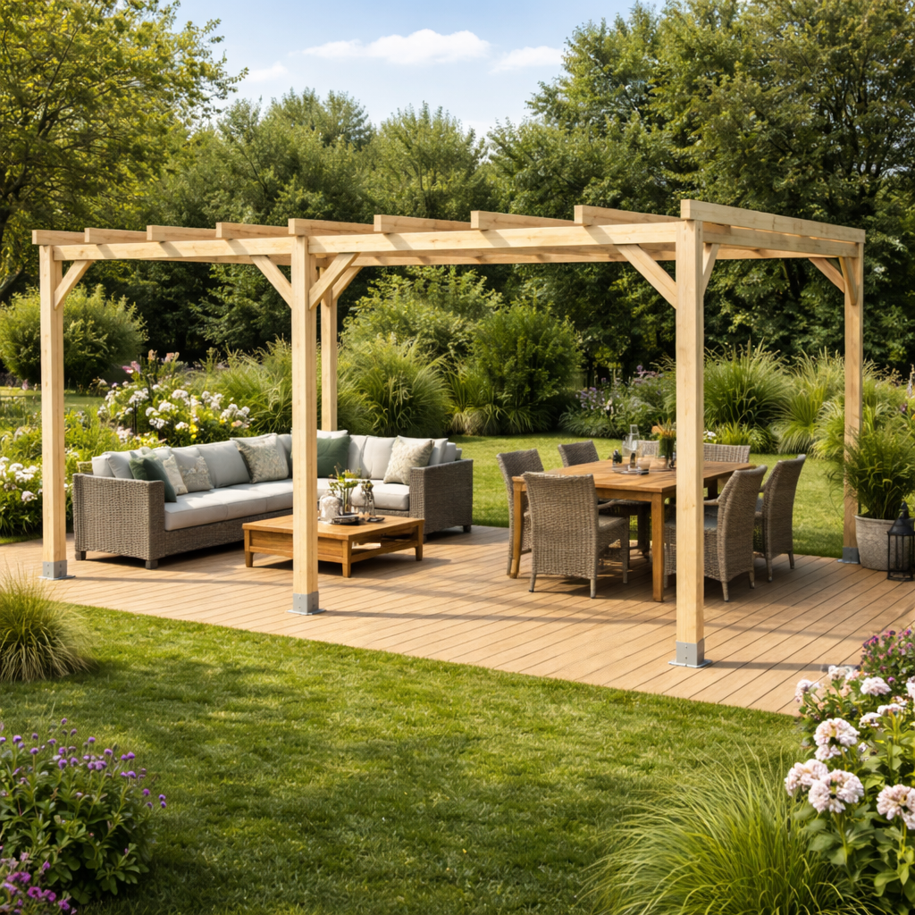Pérgola Laminada 5x3: Madera Natural, Diseño Premium y Resistencia Total para Jardines y Terrazas
