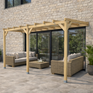 Pérgola Laminada 5x3 Anexada: Extensión Natural, Diseño Robusto y Estilo Premium para Jardines y Terrazas