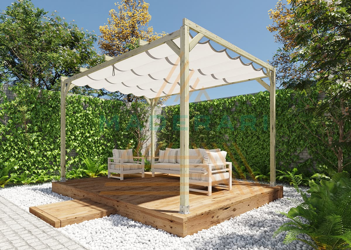 f0dba2a0c9cf0e88ef8848e2bb6a66a9 (1) Pérgola Laminada 3x3 con Toldo Corredero - Imagen 1