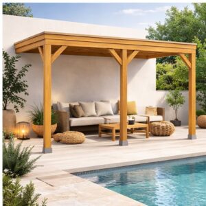 Pérgola madera laminada 6x3 Techada Anexada: Extensión Natural del Hogar con Diseño Robusto, Elegancia en Madera y Protección Total