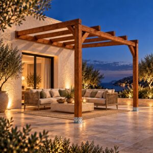 Pérgola madera 3×3 Anexada