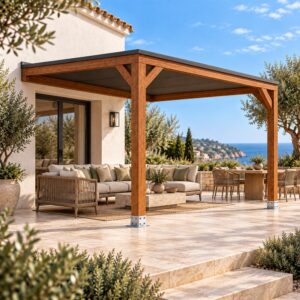 Pérgola madera 3×3 Techada Anexada