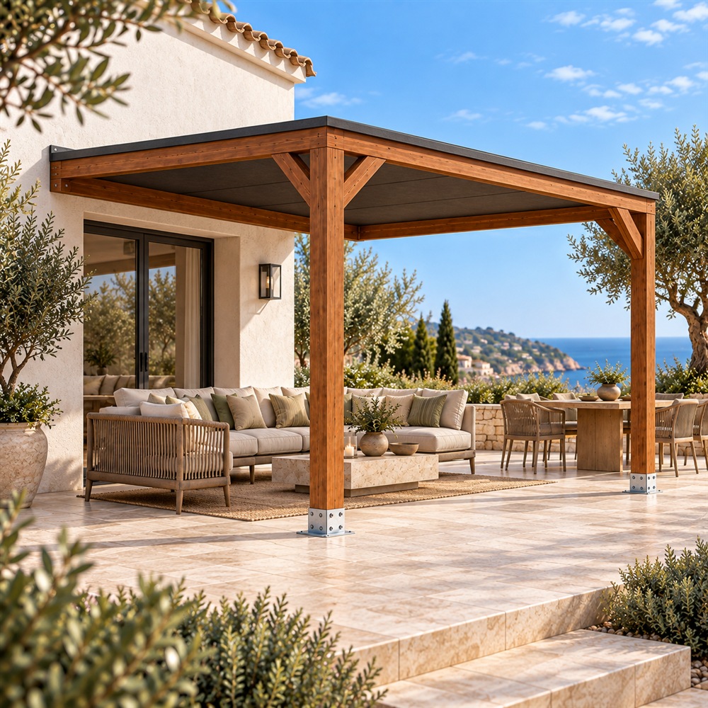 Pérgola madera 3x3 Techada Anexada Pérgola madera 3x3 Techada Anexada - Imagen 1