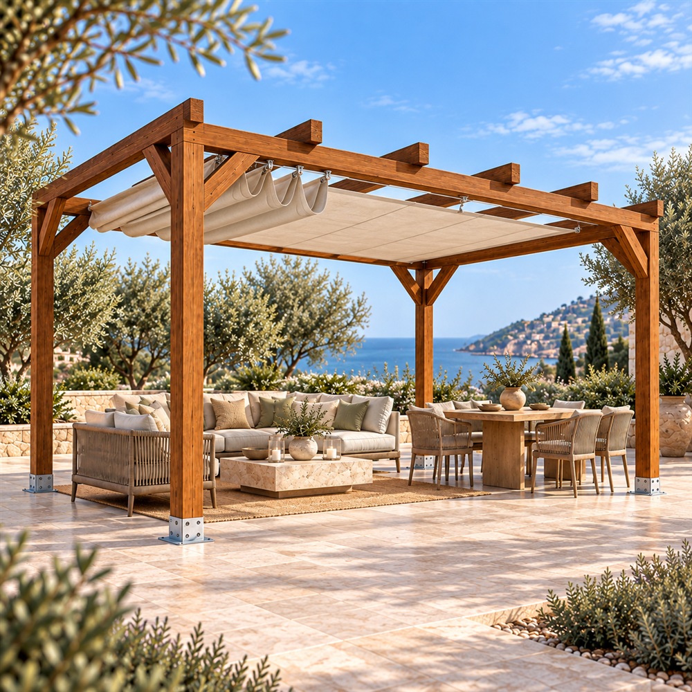 Pérgola Laminada 3x3 con Toldo Corredero Pérgola Laminada 3x3 con Toldo Corredero - Imagen 1