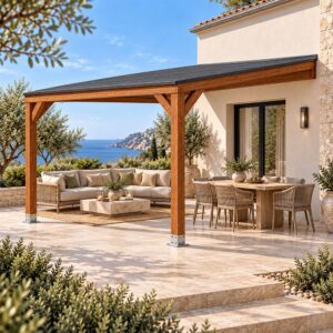 Pérgola madera 4×3 Techada Anexada