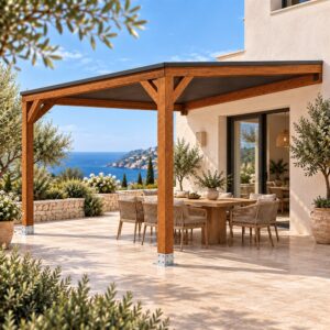 Pérgola madera 4×4 Techada Anexada
