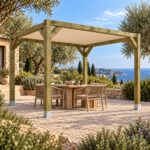 Pérgola de Madera Maciza 3x3 con Toldo Fijo