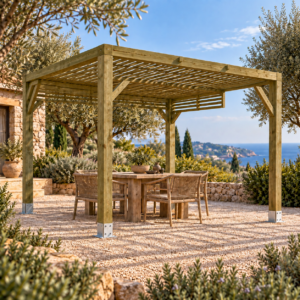 Pérgola maciza 3×3 Luz y Sombra con paneles laterales