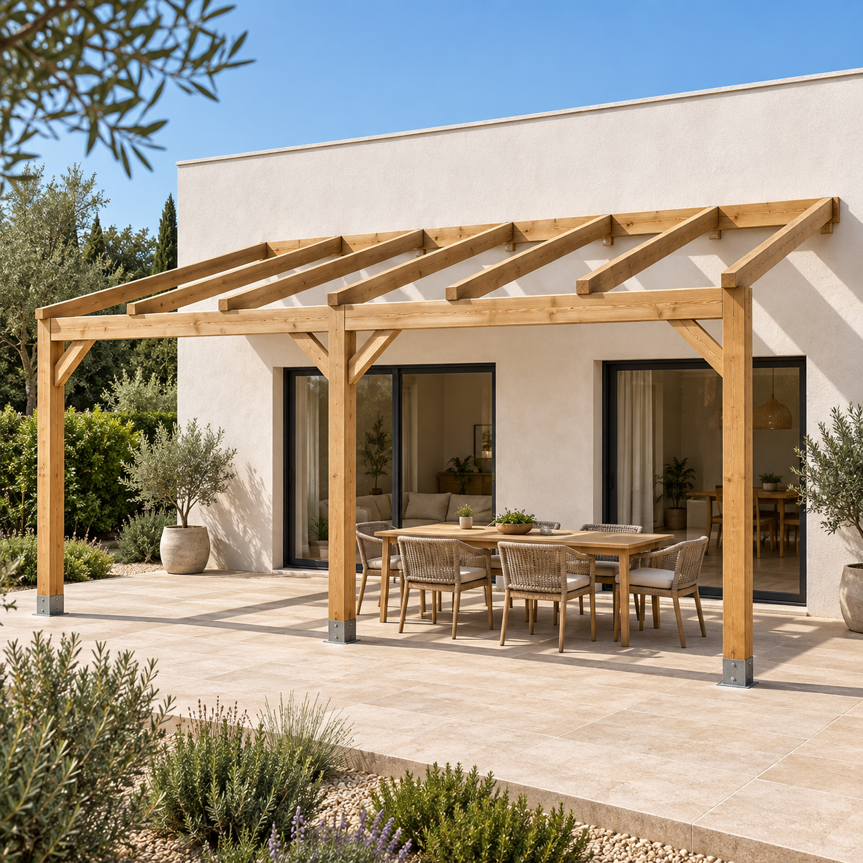 Pérgola madera 6x4 Anexada Pérgola madera 6x4 Anexada - Imagen 1